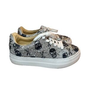 Betsey Johnson Women Sidny Sneaker Dark Whimsigoth Embellished Crystal Skull 5.5